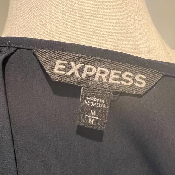 Express Navy Sheer Ruffled Polka Dot Sleeve Blouse, Size Medium - Picture 15 of 16